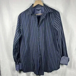 Banana Republic slim fit cotton button down mens large 16-16.5 blue striped